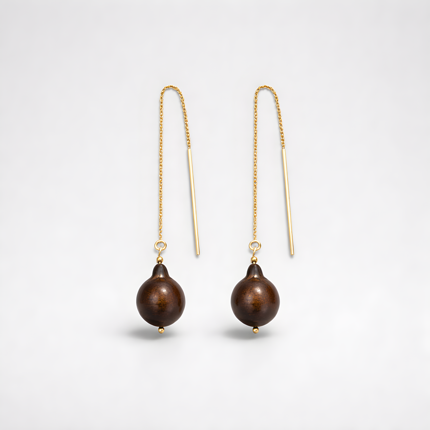 Necklace earrings with baroque pearls in chocolate color