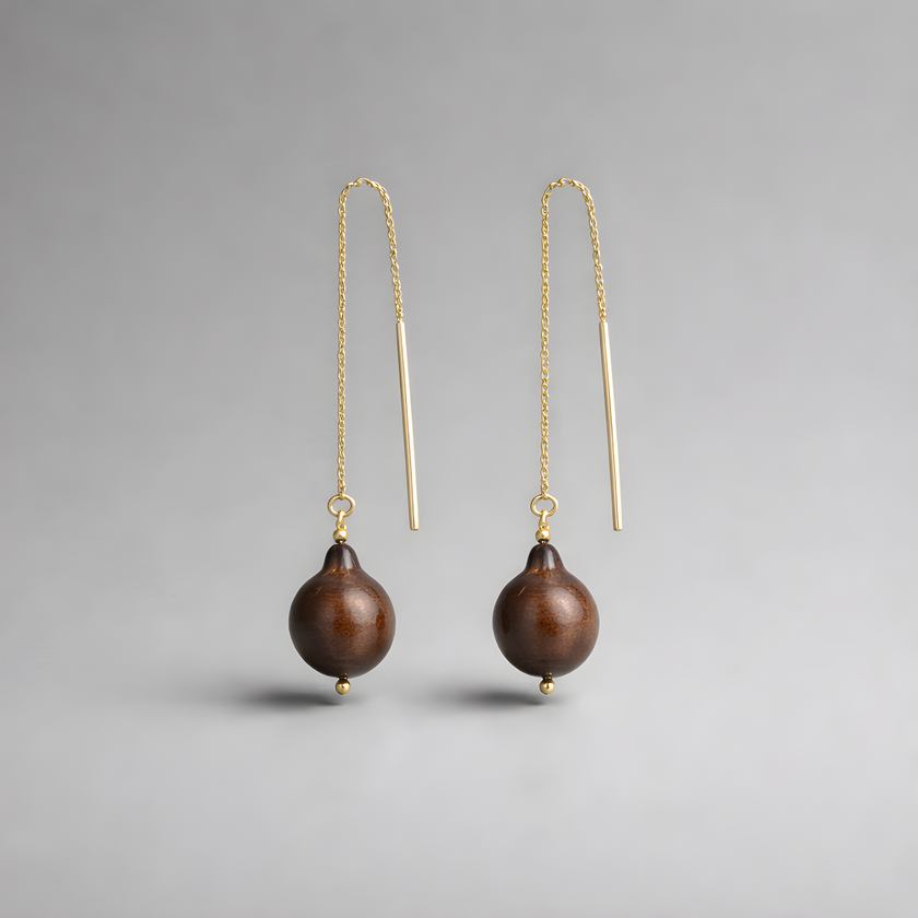 Necklace earrings with baroque pearls in chocolate color