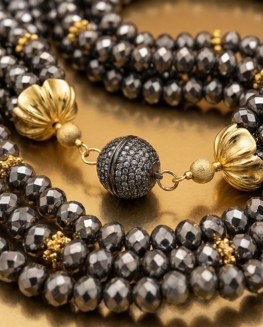 Short multi-layered necklace with gray glass beads
