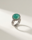Silver ring with green agate stones