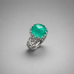 Silver ring with green agate stones
