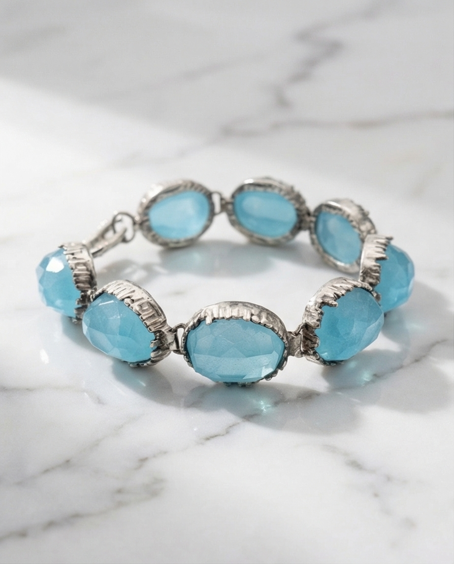 צמיד כסף עם אופליט כחול  יוקרתי בעבודת יד