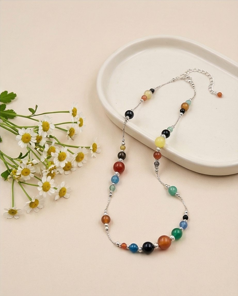 שרשרת אגת צבעוני וכסף 925