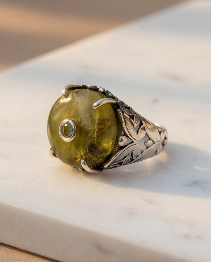 Silver ring with yellow agate stone