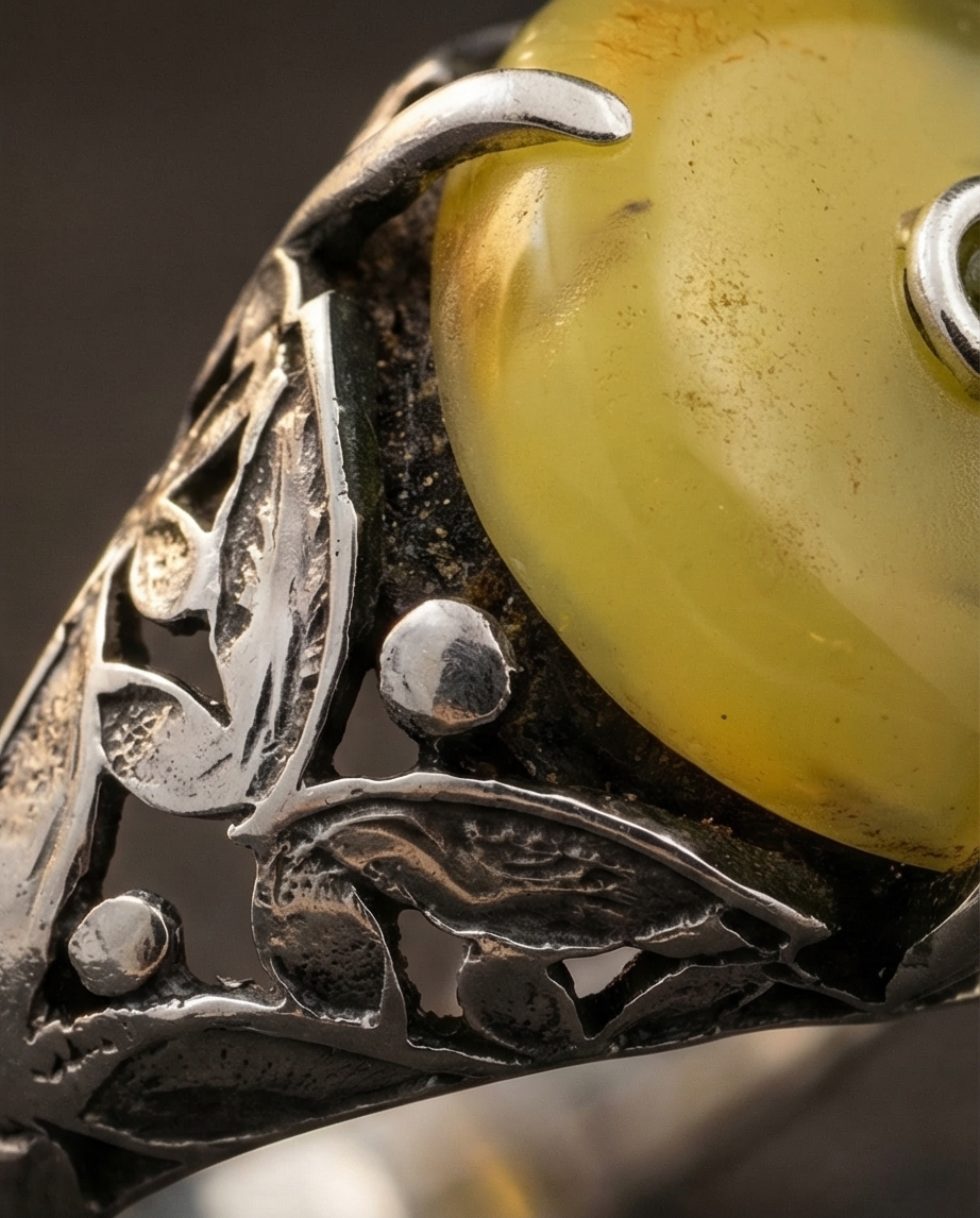 Silver ring with yellow agate stone