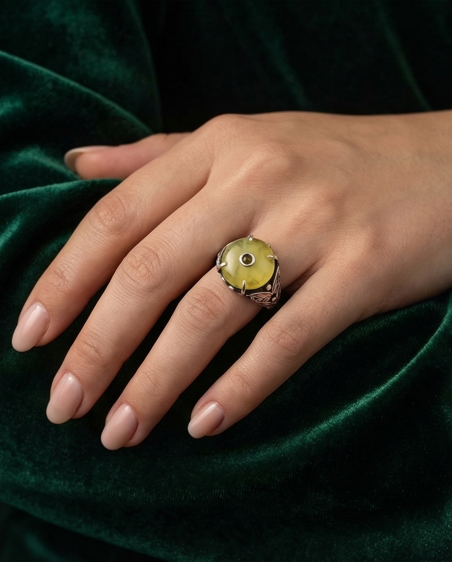 Silver ring with yellow agate stone