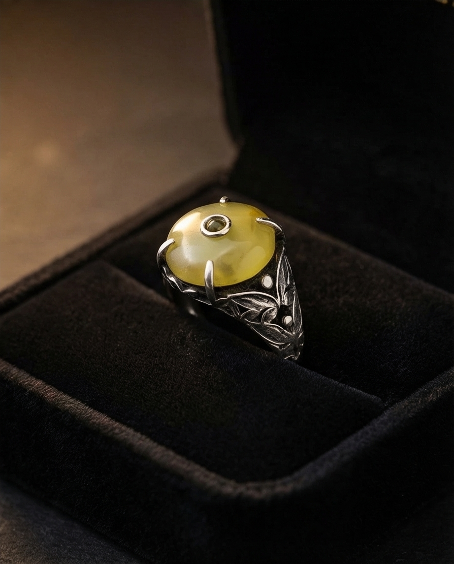 Silver ring with yellow agate stone