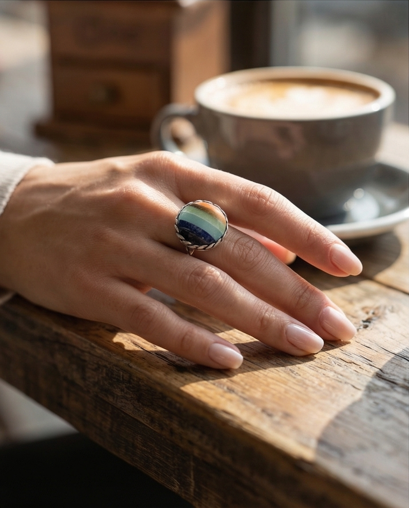 Silver ring with yellow agate