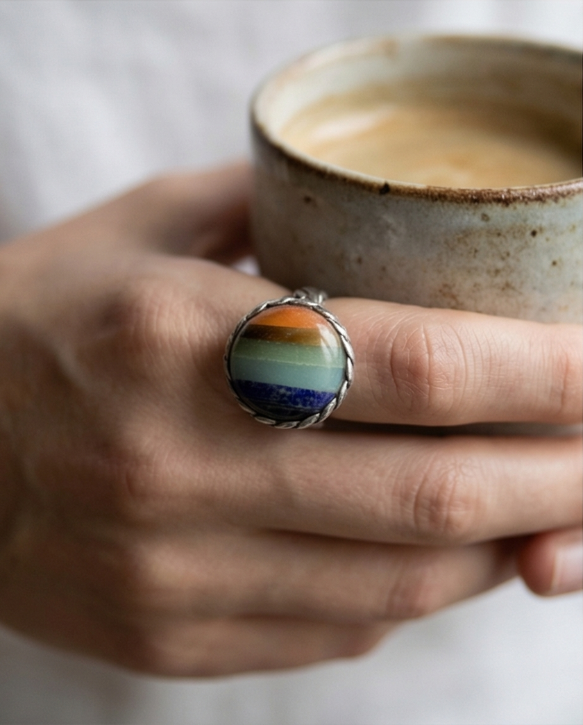 Silver ring with yellow agate
