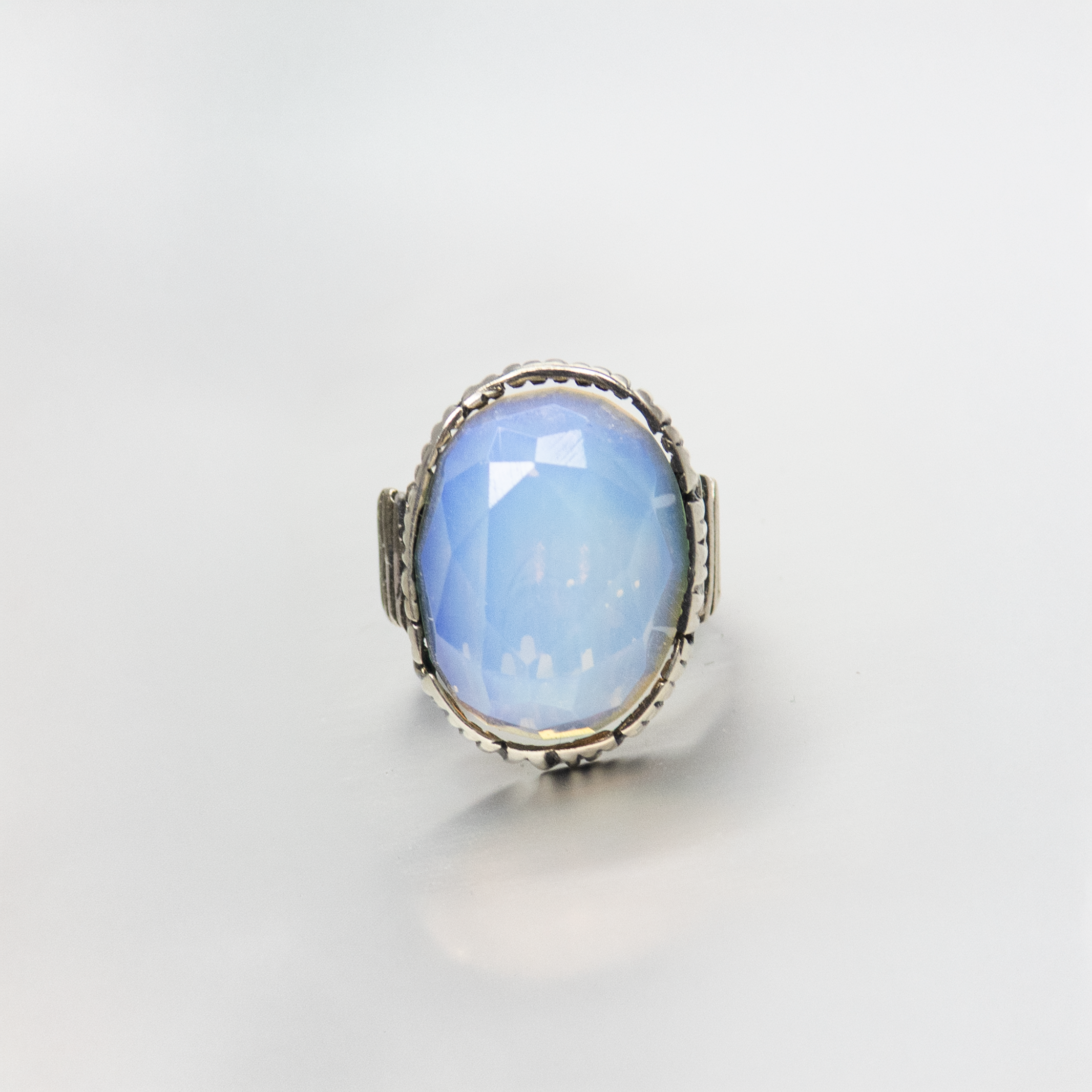 Oval silver ring with white opalite