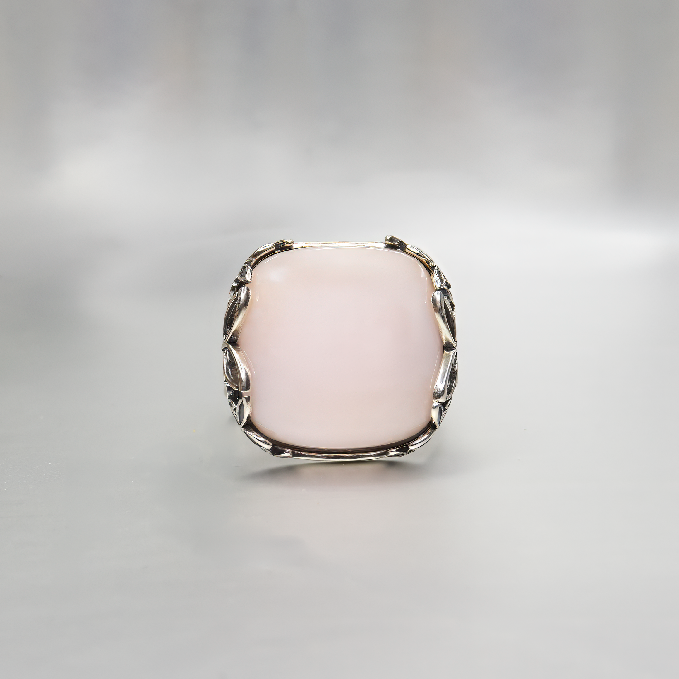 Pink opal silver ring