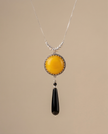 Silver necklace and pendant with yellow agate and black onyx