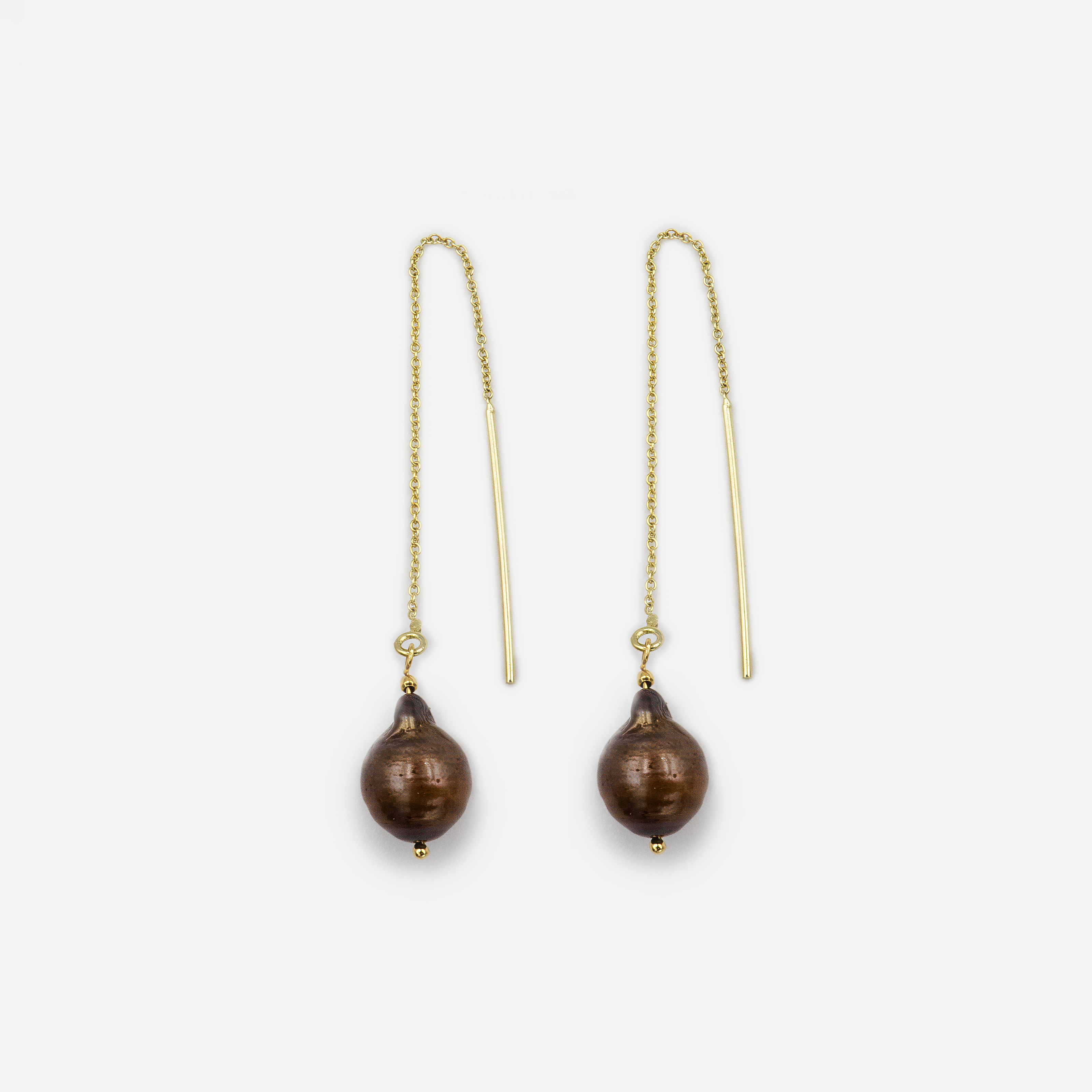 Necklace earrings with baroque pearls in chocolate color