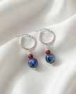 Earrings with 14k white gold ruby ​​and kyanite charms