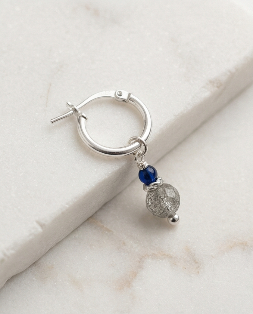 Molly white gold earrings with labradorite and sapphire charms