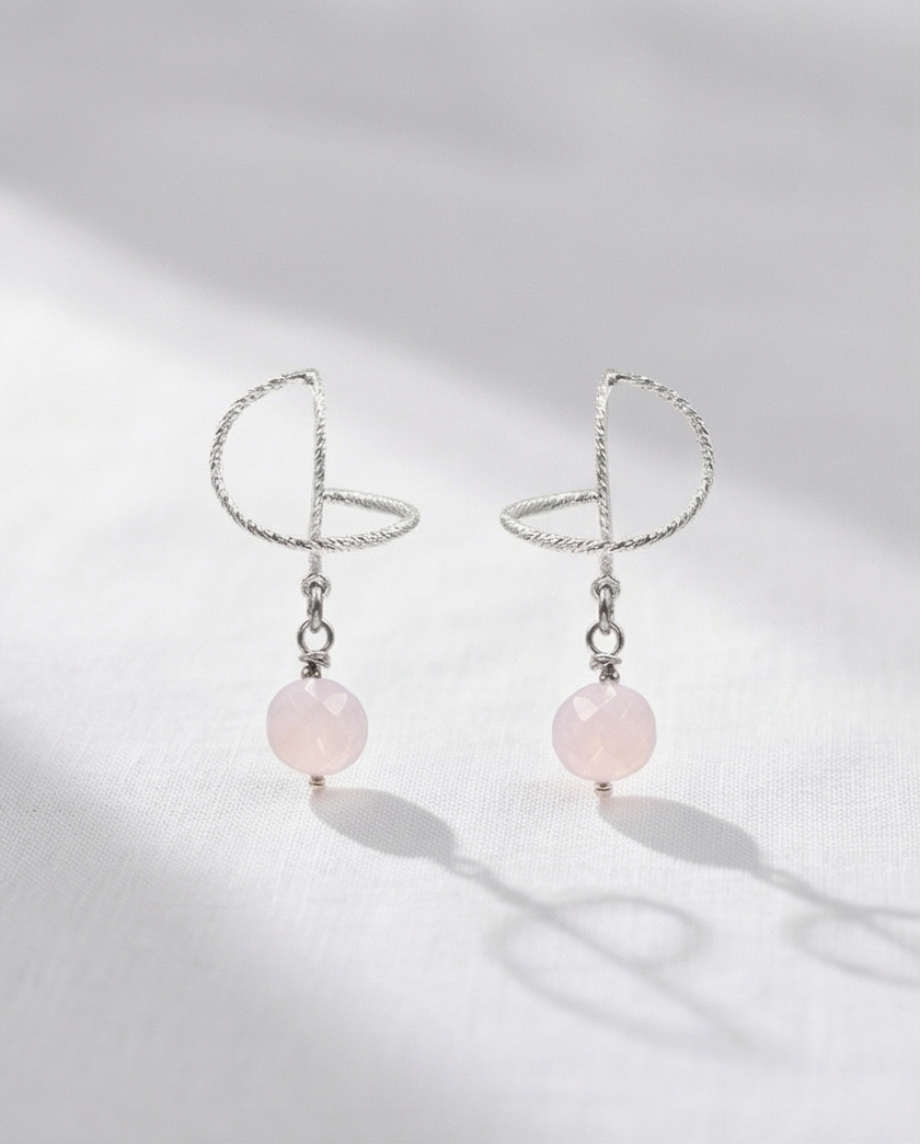 Omega Silver Earrings with Rose Opalite