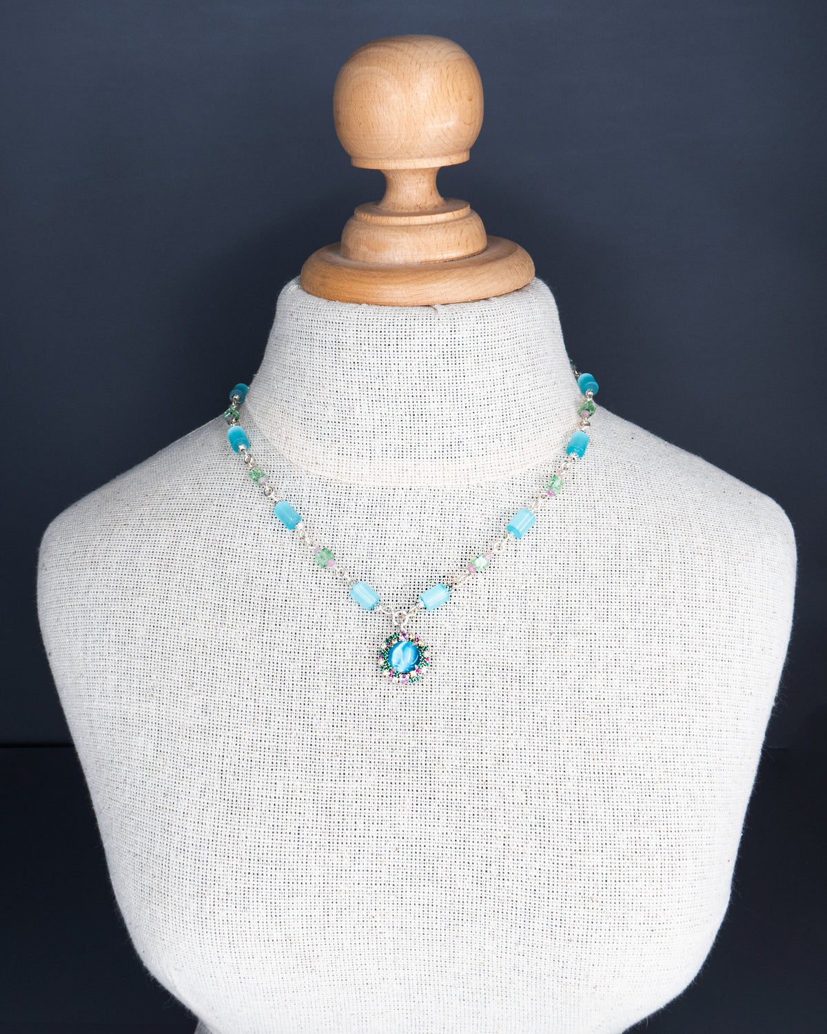 Cat's eye opalite necklace and multicolored pendant