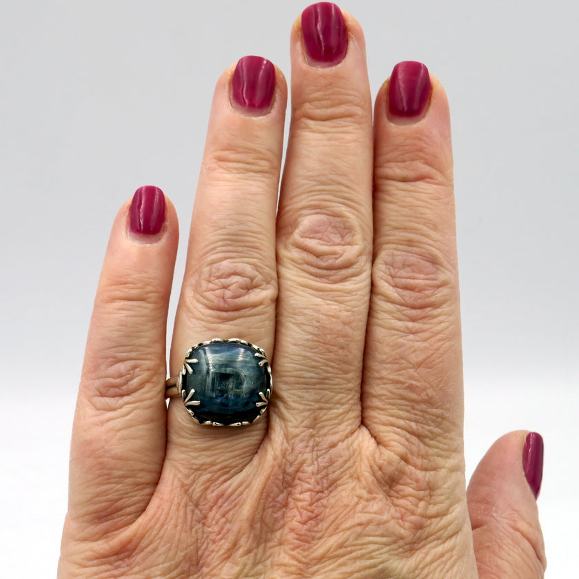 Silver ring with kyanite