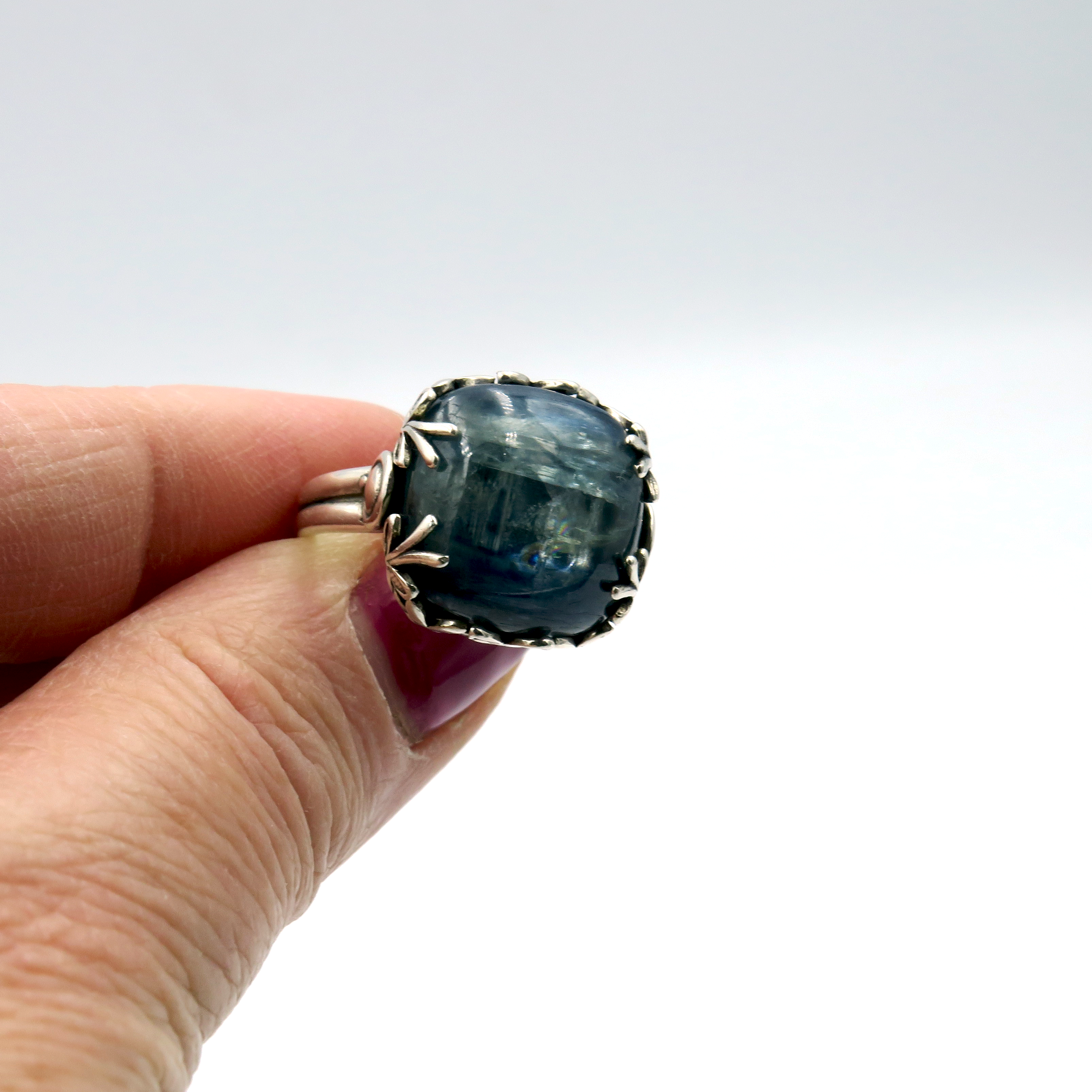 Silver ring with kyanite