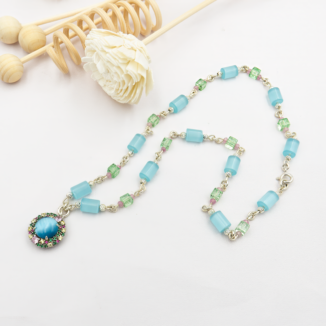 Cat's eye opalite necklace and multicolored pendant