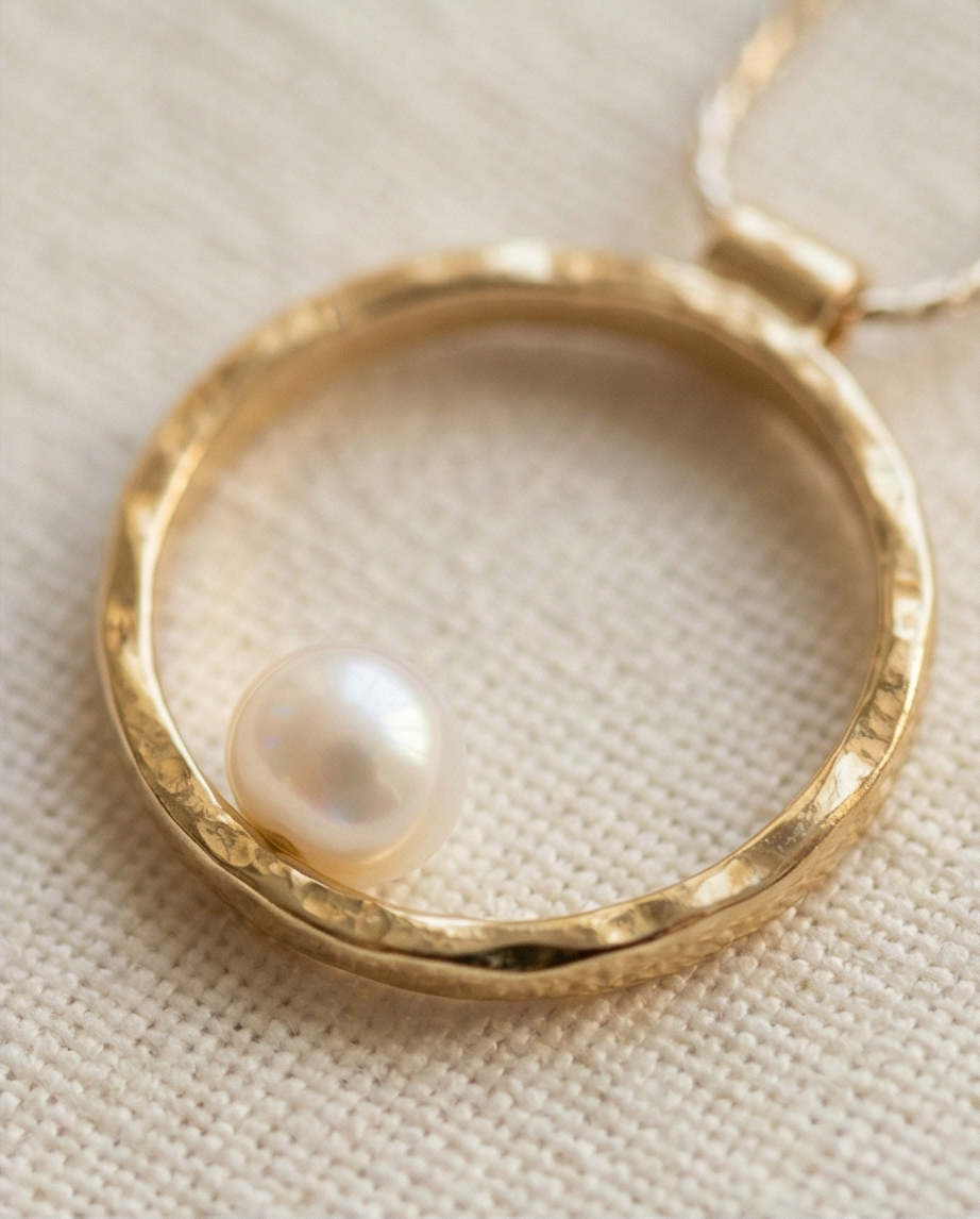 שרשרת ותליון זהב 14 קראט עם פנינה