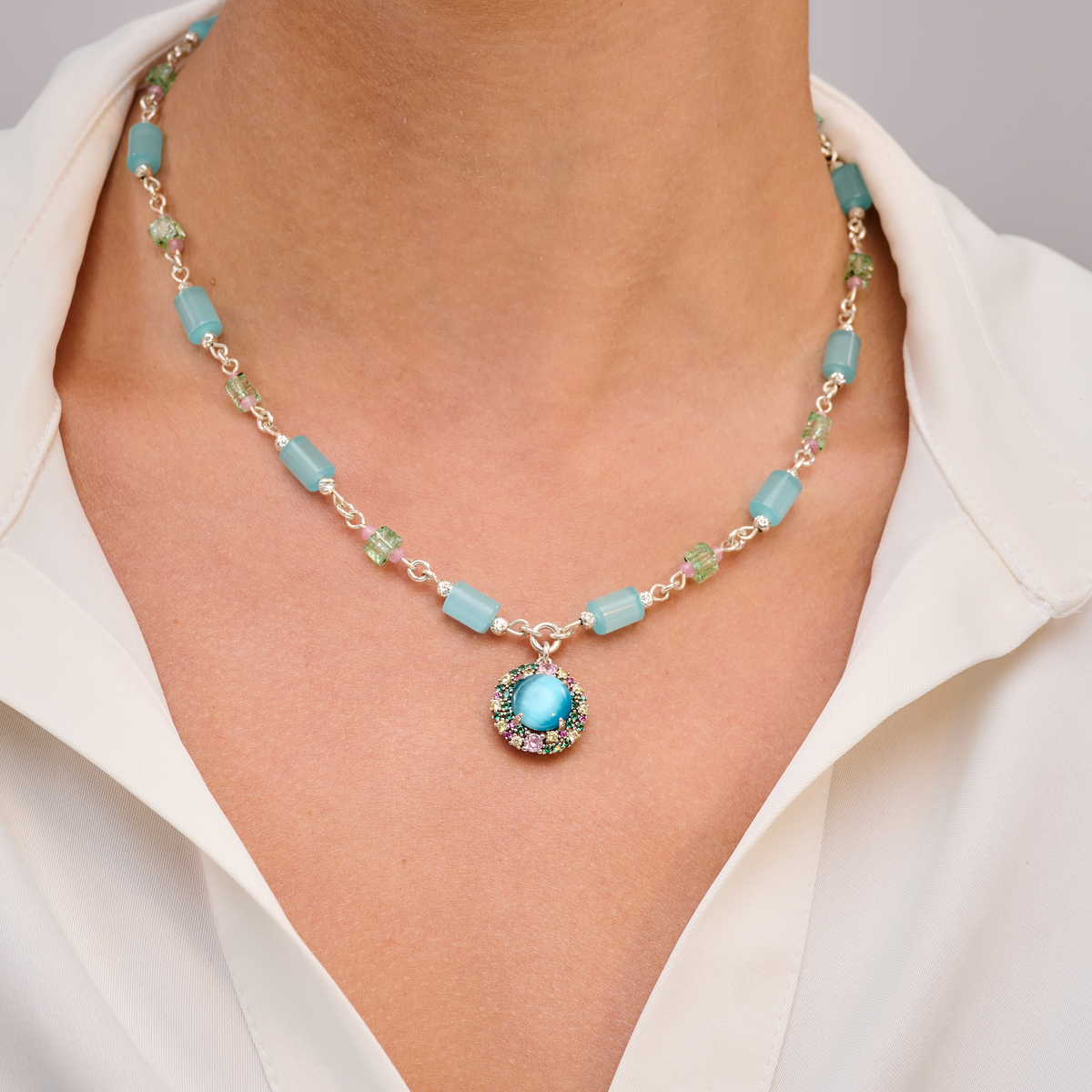 Cat's eye opalite necklace and multicolored pendant