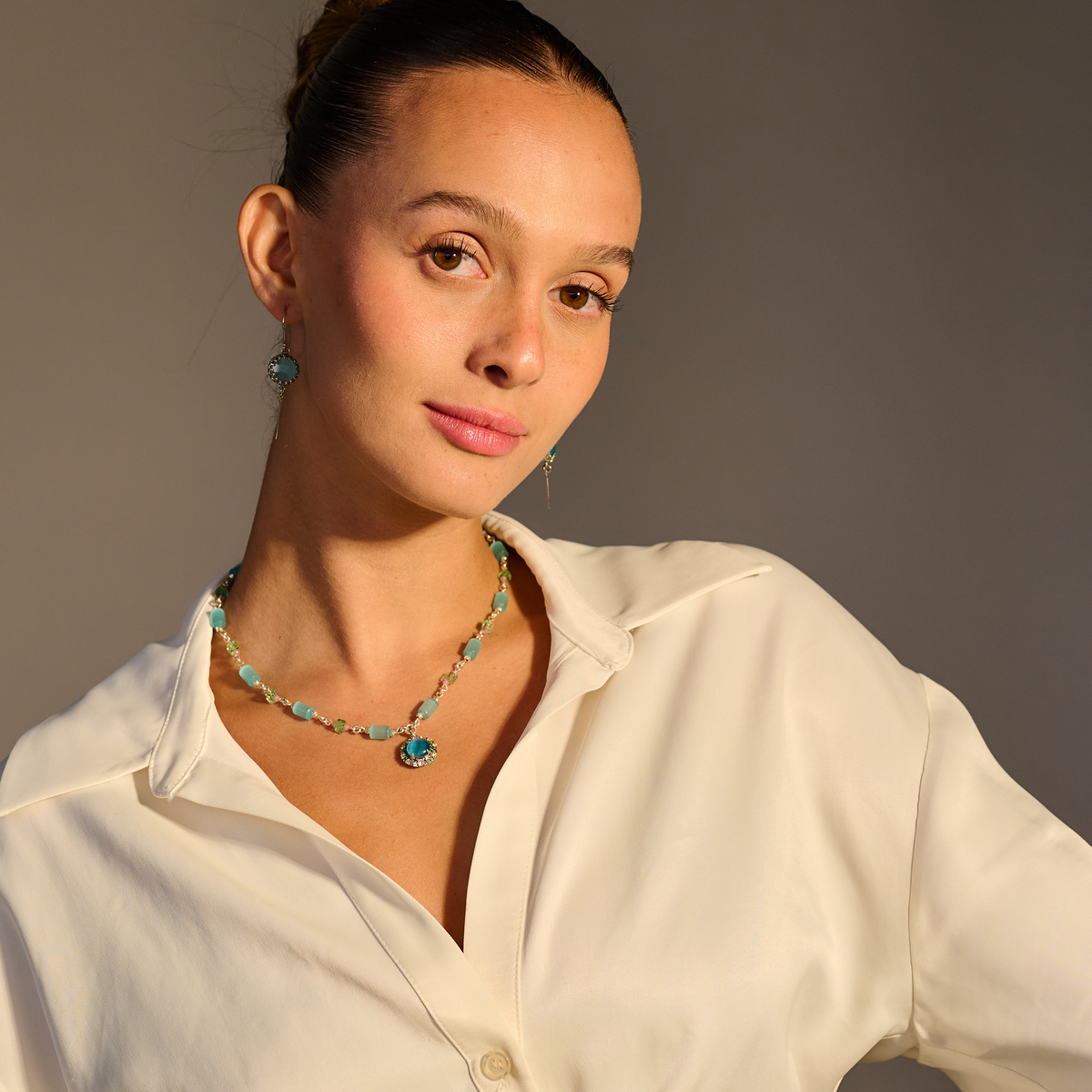 Cat's eye opalite necklace and multicolored pendant