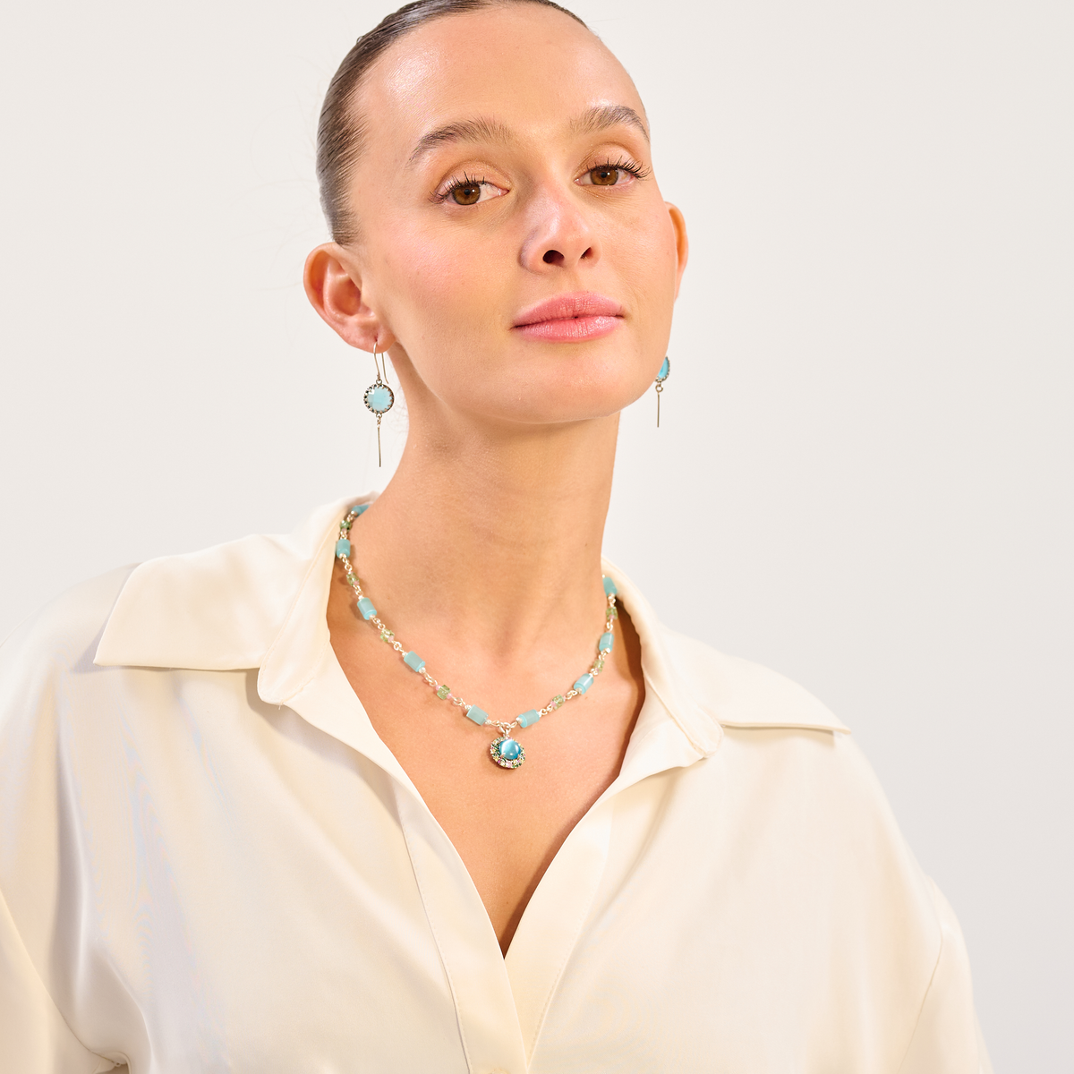 Cat's eye opalite necklace and multicolored pendant