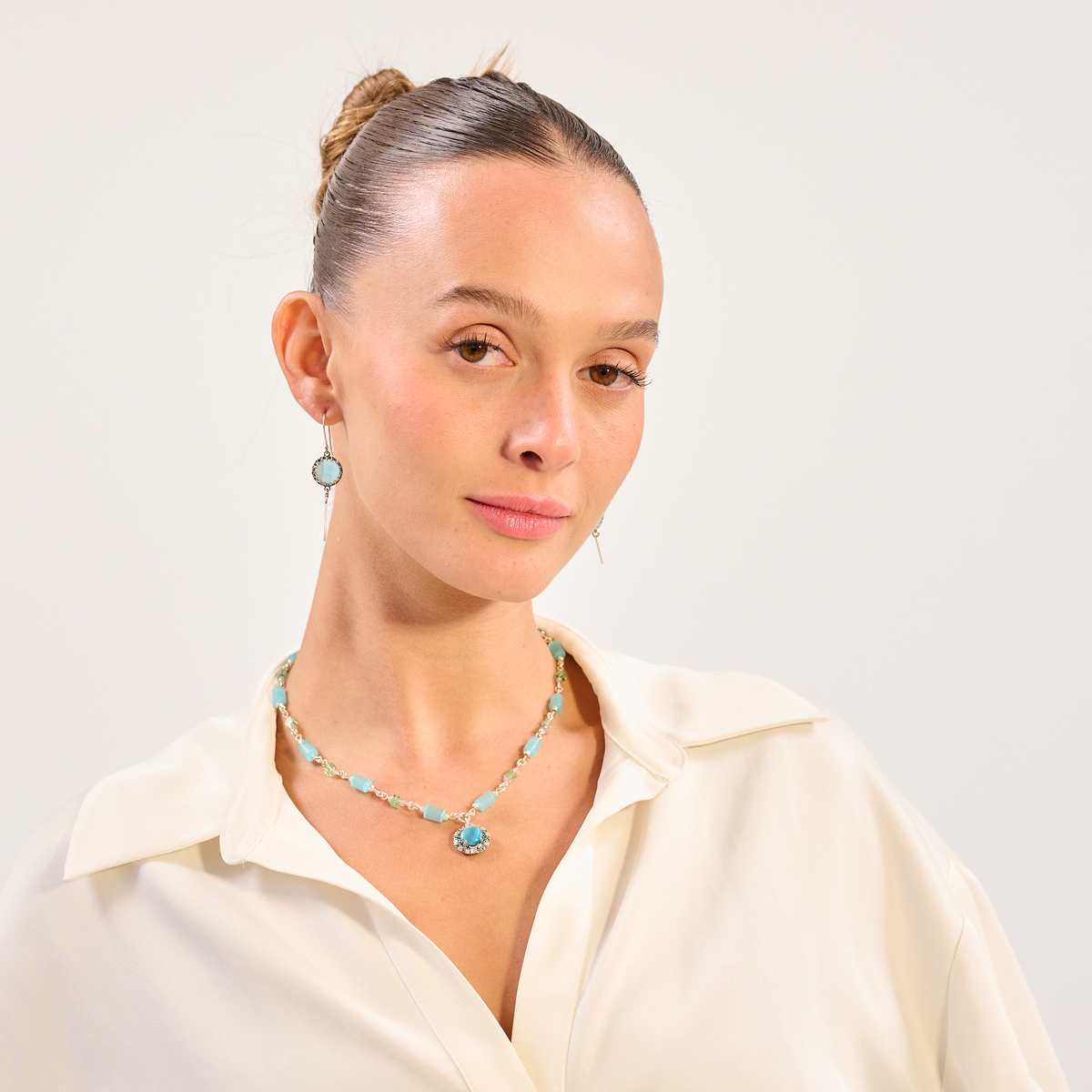 Cat's eye opalite necklace and multicolored pendant