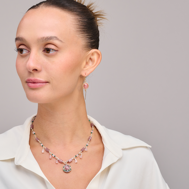 Purple cat's eye opalite necklace and multicolored pendant